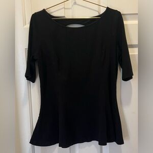Guess Women's Black Quarter-sleeve Peplum Top with Cutout Open Back | Size XL